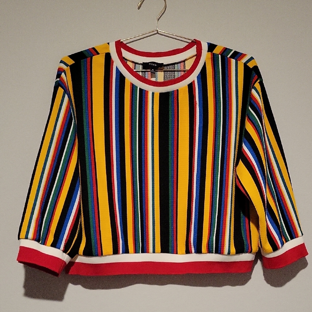 Dice Multicolor Striped Knit Top with Red Trim